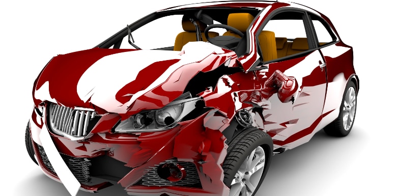 Red car with smashed front end