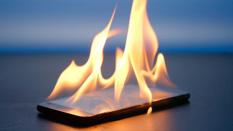 Smartphone burning on a table