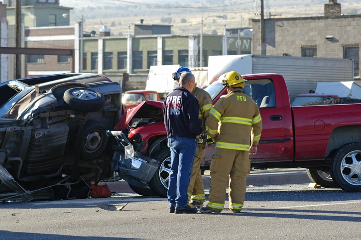 Firefighters at the scene of car crash