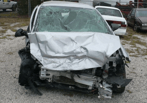Smashed car after accident