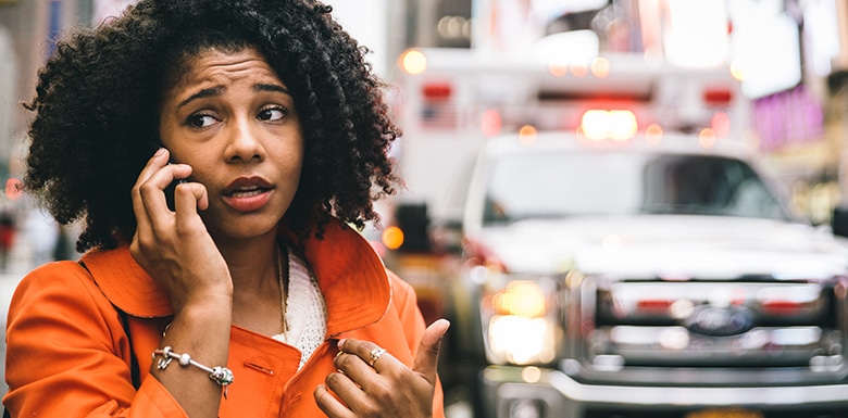 Woman calling for help after car accident